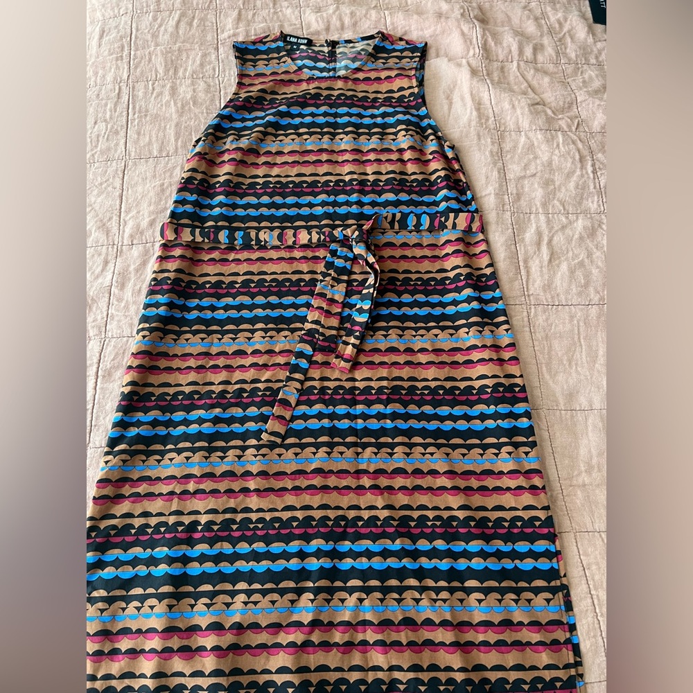 Ilana Kohn Belted Midi Dress Silk and cotton blend Sleeveless Geometric - Picture 4 of 10